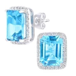 0.15ct Diamond, Blue Topaz Earrings