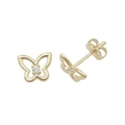 9ct Yellow Gold Butterfly Single CZ Stud Earrings
