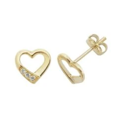 9ct Yellow Gold CZ Heart Stud Earrings