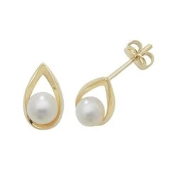 9ct Yellow Gold Teardrop & Pearl Stud Earrings