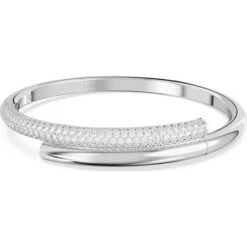 Dextera Bangle, White, Rhodium Plated, L