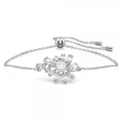 Gema Bracelet, Flower, White, Rhodium Plated