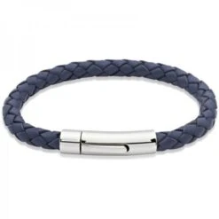 Unique Gents Blue Leather Bracelet 21cm