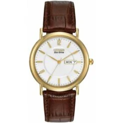 Citizen Gents Gold Tone Leather Strap EcoDrive Watch