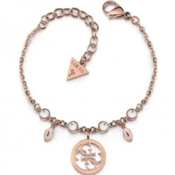 Guess Rose Gold Clear Crystal And 4G Logo Charm Bracelet