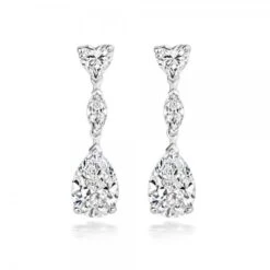Heart Marquise Large Pear Drop Silver Earrings