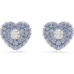 Hyperbola Stud Earrings, Heart, Blue, Rhodium