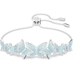 Lilia Bracelet, Butterfly, Blue, Rhodium Plated