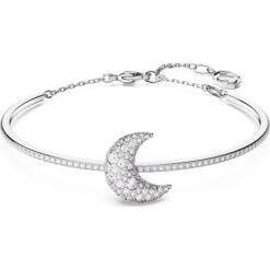 Luna Bangle, Moon, White, Rhodium Plated