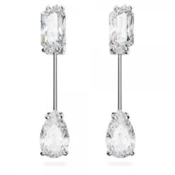 Mesmera Bar Earrings, Mixed Cuts, White, Rhodium