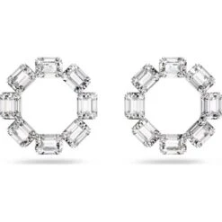 Millenia Hoop Earrings, Circle, Octagon Cut, White