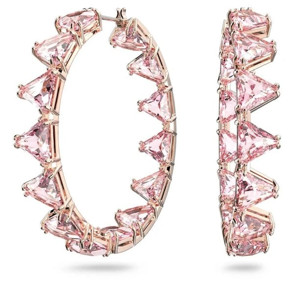 Millenia Hoop Earrings Triangle Cut Crystals, Pink 3 Millenia Hoop Earrings Triangle Cut Crystals, Pink