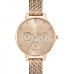 Olivia Burton Multifunction 34mm Carnation Gold Mesh Watch