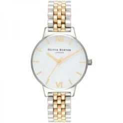 Olivia Burton OB White Dial Silver & Gold Bracelet Watch