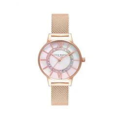 Olivia Burton Rainbow Sparkle Wonderland Rose Gold Mesh Watch