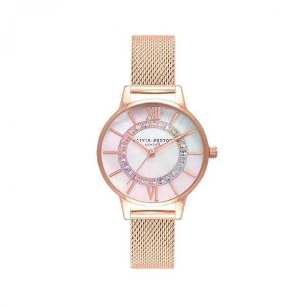 Olivia Burton Rainbow Sparkle Wonderland Rose Gold Mesh Watch 3 Olivia Burton Rainbow Sparkle Wonderland Rose Gold Mesh Watch