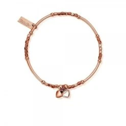 Rose Gold Mini Noodle Cube Two Heart Bracelet