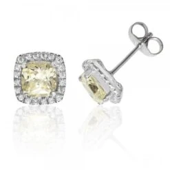 Halo Style Cushion Cubic Zirconia Stud Earrings