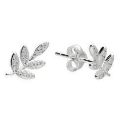 Sterling Silver Earring - 5 Leaf Studs With CZ