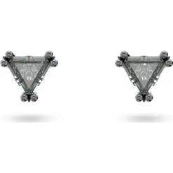 Stilla Stud Earrings, Triangle, Black, Ruthenium