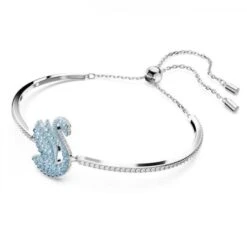 Swarovski Iconic Swan Bangle, Swan, Blue, Rhodium -Tissot || Longines || Omega Shop swarovski iconic swan bangle swan blue rhodium p60993 113618 image