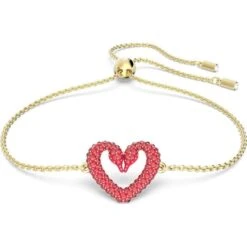 Una Bracelet, Heart, Small, Red, Gold-tone Plated
