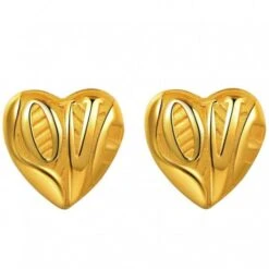 Yellow Gold Plated Stud Earrings With "Love"